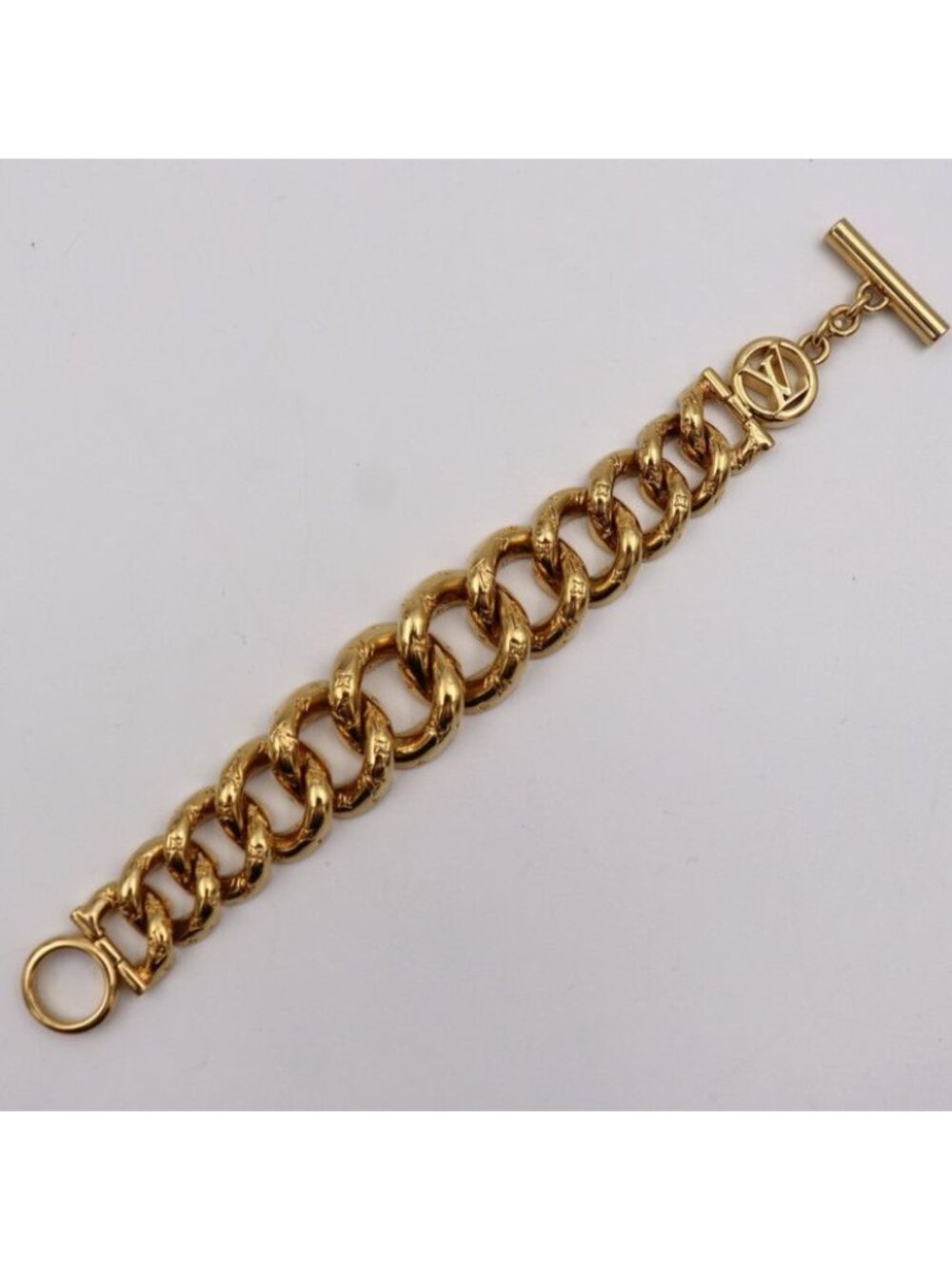 Louis Vuitton Bracelet 2 D Metal Gold Monogram Circle - Picture 2 of 10